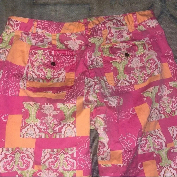 Hawaiian Tropic Vintage 80s Sz 14 Pink Patchwork Ankle Pants - Picture 3 of 10